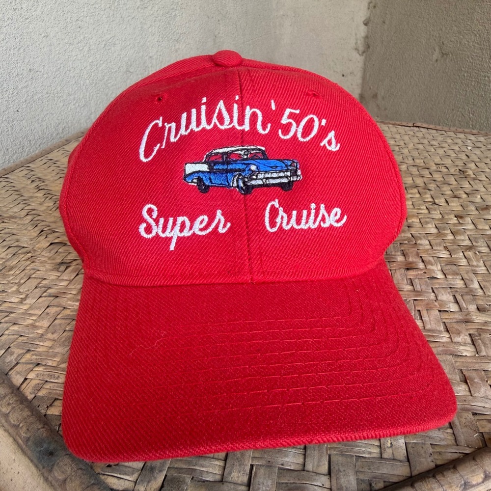 Vintage Cruisin 50s Super Cruise Cap Collectibles Red Car Embroidered Hat